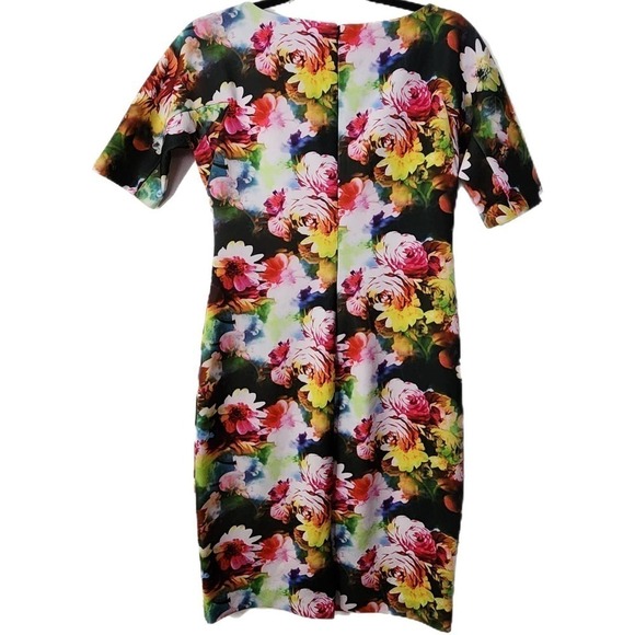 Carmen Marc Valvo Rainbow Multicolor Floral Cocktail Bodycon Bandage Dress S - Picture 2 of 7